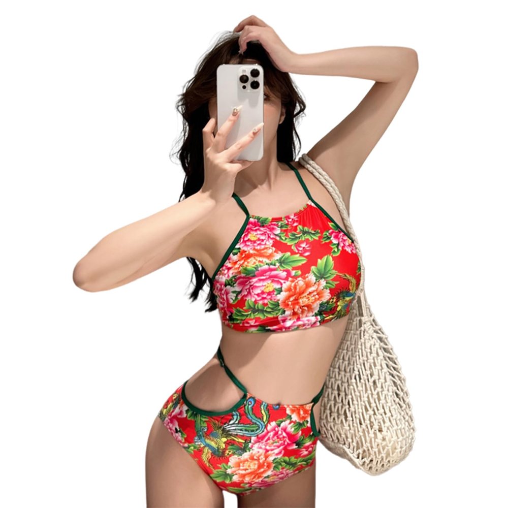 PTILSERY Women Two Pieces Bathing Suit Flower Print Swimming Costume Swimsuit Set