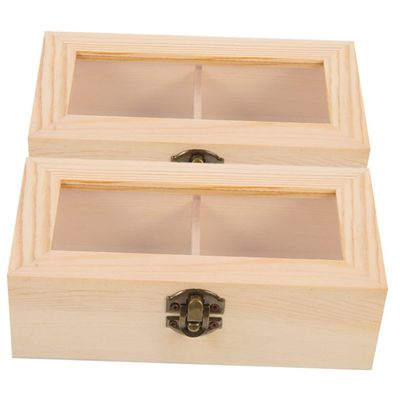 ANDRESLAD 2pcs Transparent Wooden Jewelry Box Multi-functional Storage Container for Earrings Necklaces Bracelets Compact Lightweight Design with Window for Easy Viewing and