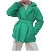 Women's Quilted Puffer Jackets Oversized Long Sleeve Lapel Zip Open Front Puffy Padded Coats Warm Outwear with Belt view 1