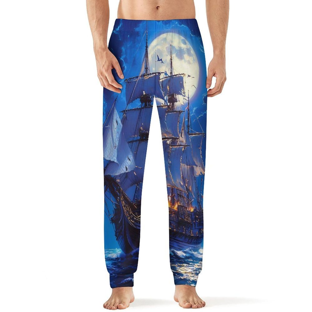 Steamship Moon Mens Pajama Pants Print Pj Pants Pajama Bottoms Lounge Pants Sleep Pant Sleepwear 4XL