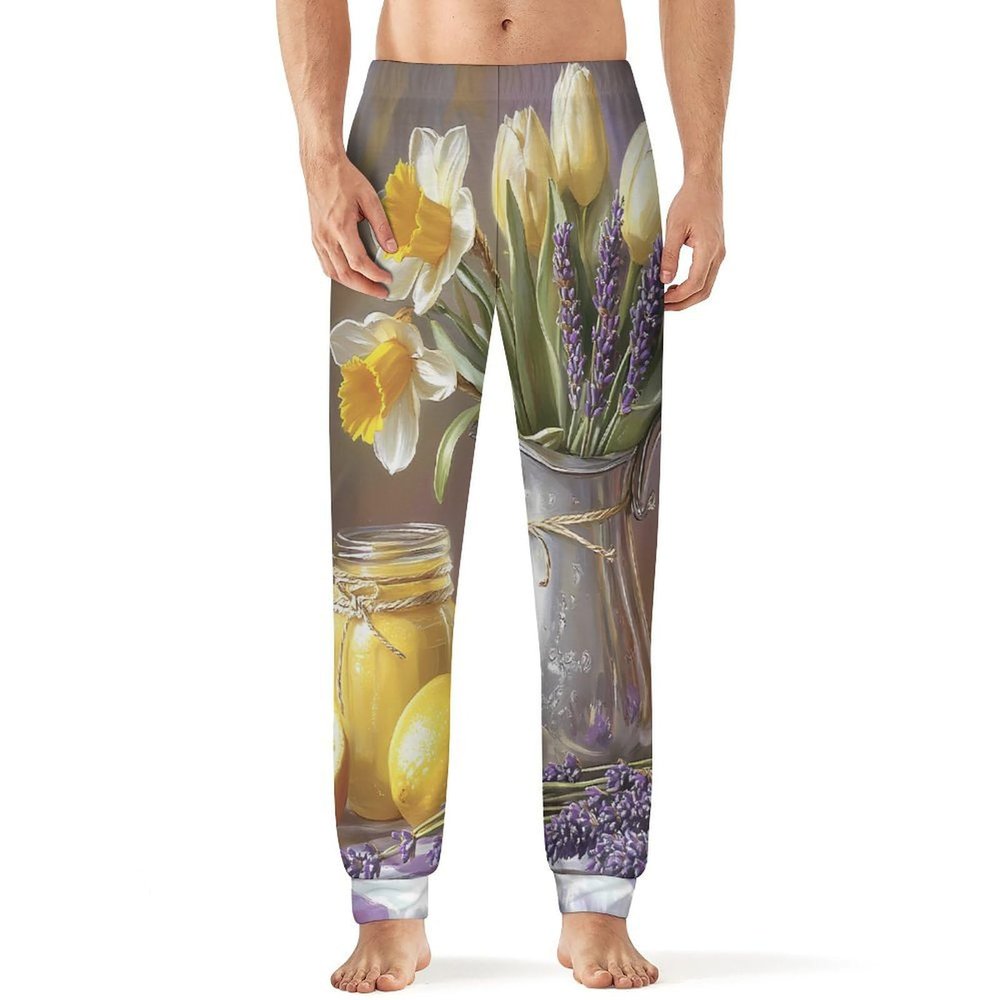 Lemon Flower Mens Pajama Pants Print Pj Pants Pajama Bottoms Lounge Pants Sleep Pant Sleepwear 2XL