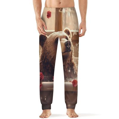 Funny Bear Bathtub Mens Pajama Pants Print Pj Pants Pajama Bottoms Lounge Pants Sleep Pant Sleepwear 5XL