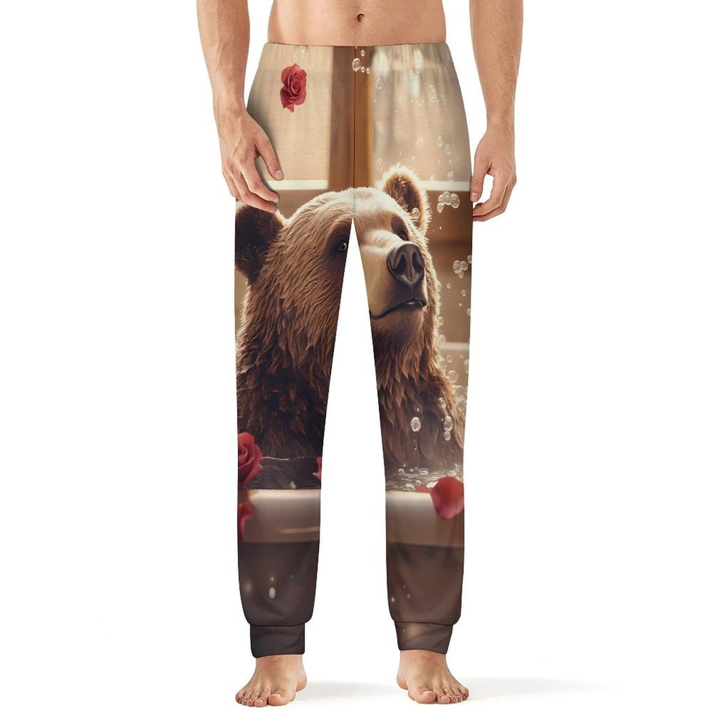 Funny Bear Bathtub Mens Pajama Pants Print Pj Pants Pajama Bottoms Lounge Pants Sleep Pant Sleepwear 5XL