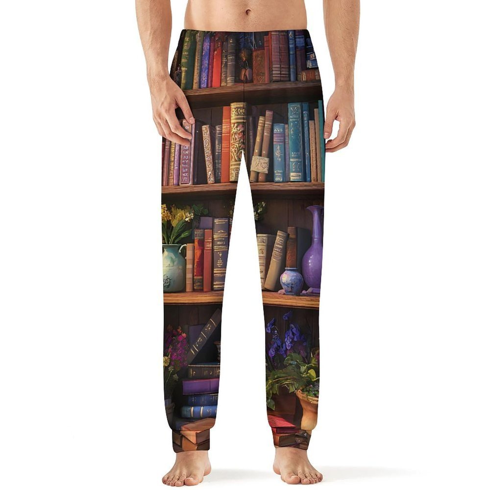 Bookshelf Plant Mens Pajama Pants Print Pj Pants Pajama Bottoms Lounge Pants Sleep Pant Sleepwear XL