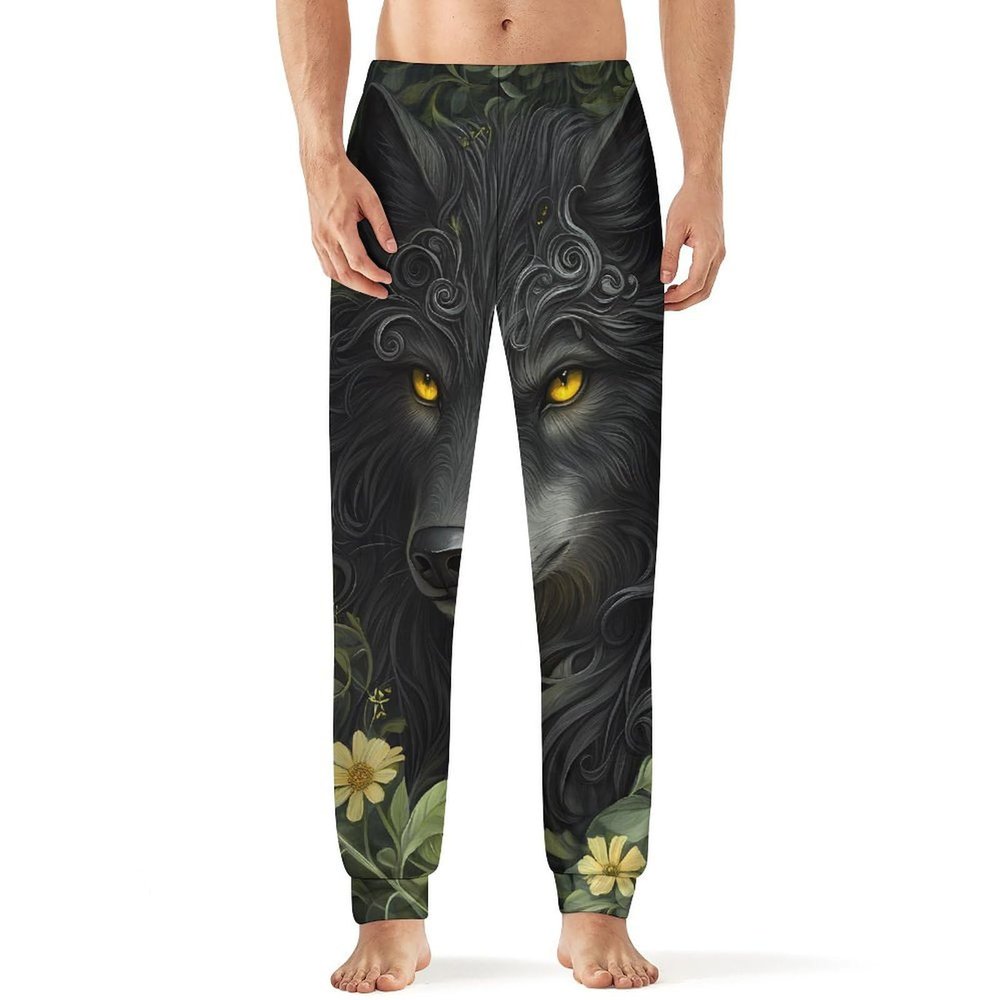 Black Wolf Mens Pajama Pants Print Pj Pants Pajama Bottoms Lounge Pants Sleep Pant Sleepwear 4XL
