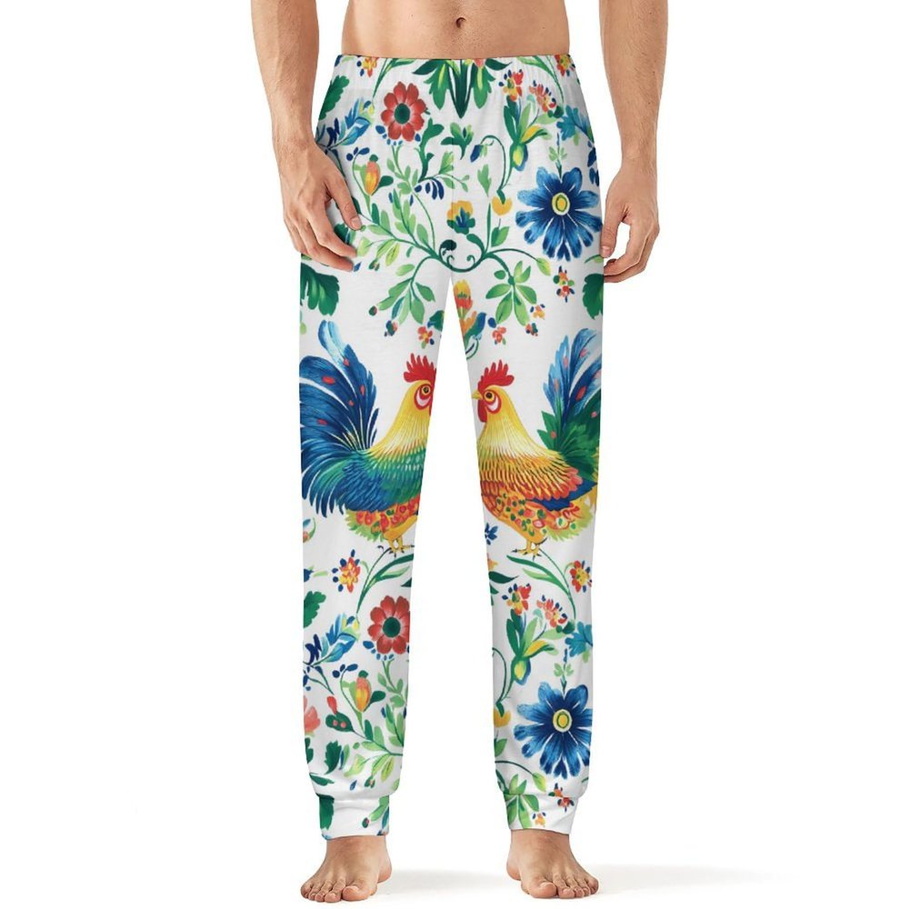 Polish Floral Folk Rooster Mens Pajama Pants Print Pj Pants Pajama Bottoms Lounge Pants Sleep Pant Sleepwear 2XL