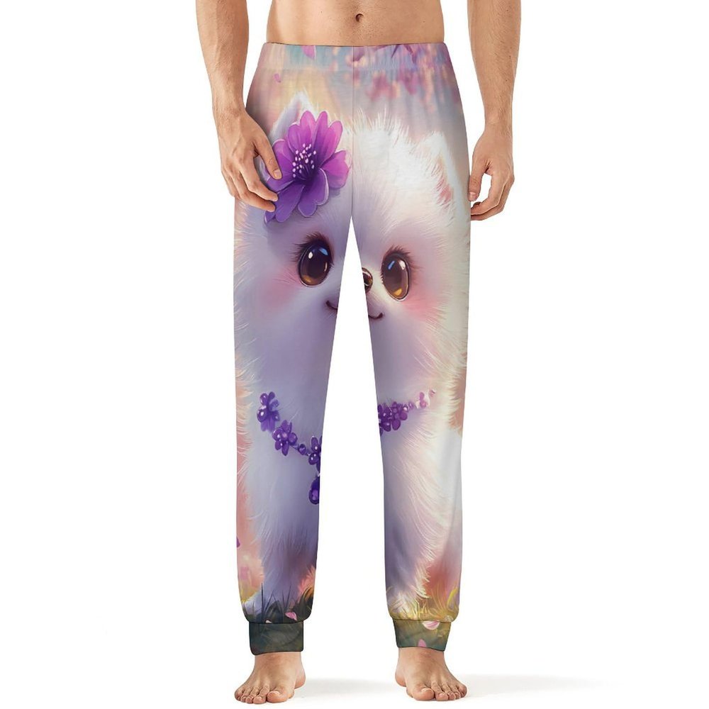 Cute Pomeranian Dog Mens Pajama Pants Print Pj Pants Pajama Bottoms Lounge Pants Sleep Pant Sleepwear L