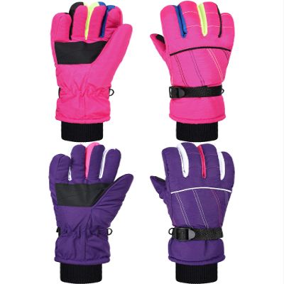 SATINIOR 2 Pairs Kids Waterproof Winter Snow Gloves Ski Gloves for Boy Girl Outdoor Warm Thickening Snowboard(Pink, Purple,3-6 Years)