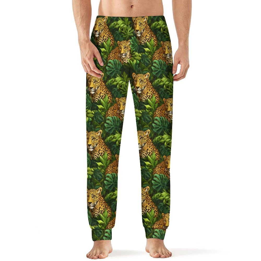 Leopard Tropical Leaves Mens Pajama Pants Print Pj Pants Pajama Bottoms Lounge Pants Sleep Pant Sleepwear 5XL