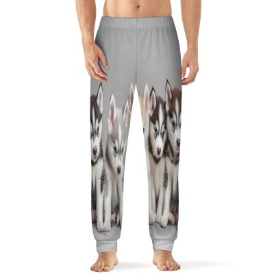 Siberian Husky Puppies Dog Mens Pajama Pants Print Pj Pants Pajama Bottoms Lounge Pants Sleep Pant Sleepwear 5XL