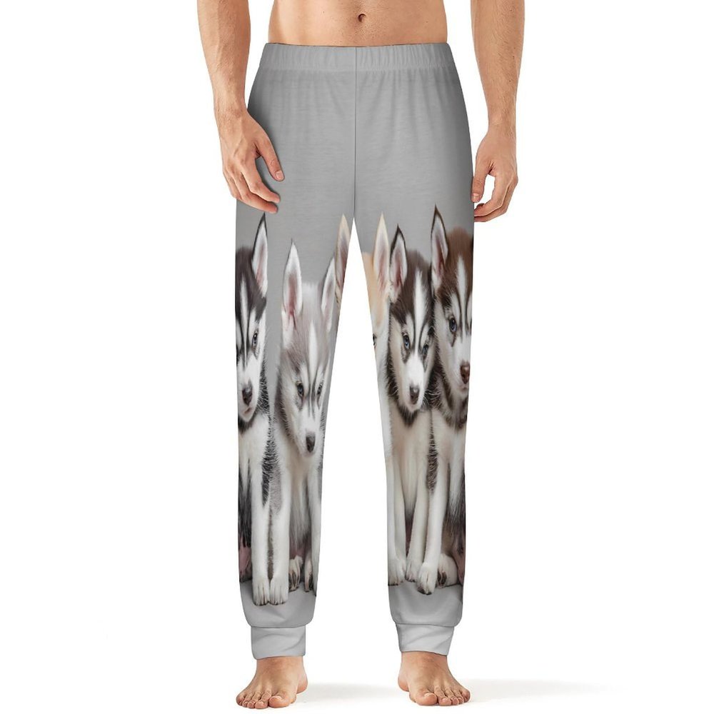 Siberian Husky Puppies Dog Mens Pajama Pants Print Pj Pants Pajama Bottoms Lounge Pants Sleep Pant Sleepwear 5XL