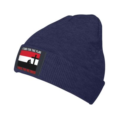 I Stand for The Yemen Flag and I Kneel for The Cross Beanie Hat Acrylic Knit Warm Winter Hats for Women Men Skull Cap Navy Blue
