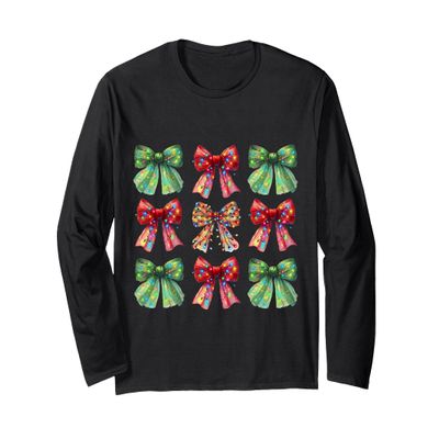 Christmas Coquette Bow Holiday Xmas Lights Girl Women Cute Long Sleeve T-Shirt