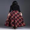 SLQPFK Women Long Plaid Skirt,2025 Fall Winter Warm Wool Plaid Maxi Skirt with Pockets,Elastic Waist A Line Tartan Skirts Red view 3