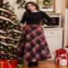 SLQPFK Women Long Plaid Skirt,2025 Fall Winter Warm Wool Plaid Maxi Skirt with Pockets,Elastic Waist A Line Tartan Skirts Red view 4