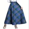 SLQPFK Women Long Plaid Skirt,2025 Fall Winter Warm Wool Plaid Maxi Skirt with Pockets,Elastic Waist A Line Tartan Skirts Blue view 2