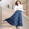 SLQPFK Women Long Plaid Skirt,2025 Fall Winter Warm Wool Plaid Maxi Skirt with Pockets,Elastic Waist A Line Tartan Skirts Blue view 4