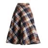 SLQPFK Women Long Plaid Skirt,2025 Fall Winter Warm Wool Plaid Maxi Skirt with Pockets,Elastic Waist A Line Tartan Skirts Khaki view 1