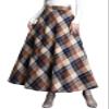 SLQPFK Women Long Plaid Skirt,2025 Fall Winter Warm Wool Plaid Maxi Skirt with Pockets,Elastic Waist A Line Tartan Skirts Khaki view 2