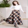 SLQPFK Women Long Plaid Skirt,2025 Fall Winter Warm Wool Plaid Maxi Skirt with Pockets,Elastic Waist A Line Tartan Skirts Khaki view 4
