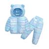 2-Piece Kids Boys Girls Snowsuit Metallic Hooded Puffer Jacket Lightweight Packable Quilted Down Coat (Blue, 3-4 Years) view 1
