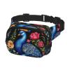 Beautiful peacock in the flowers Square double - layer fanny pack with adjustable shoulder strap - travelling fanny pack - perfect for outdoor sports view 2