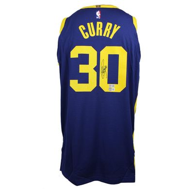 Stephen Curry Signed Warriors Blue Statement Jordan Authentic Jersey USA SM BAS