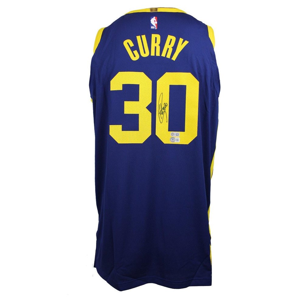 Stephen Curry Signed Warriors Blue Statement Jordan Authentic Jersey USA SM BAS