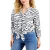 Womens Printed Button-Down Top Talia Tiger White XL view 1