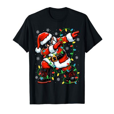 Christmas Dabbing Santa Claus Xmas Lights Kids Christmas T-Shirt
