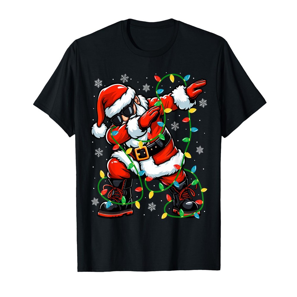 Christmas Dabbing Santa Claus Xmas Lights Kids Christmas T-Shirt
