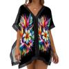 Hawaiian Tropical Flower Beach Swimsuit Cover-Up Women's V Neck Summer Lightweight Thin Boho Swimming Cool Bathing Suit Black One Size view 1