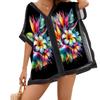 Hawaiian Tropical Flower Beach Swimsuit Cover-Up Women's V Neck Summer Lightweight Thin Boho Swimming Cool Bathing Suit Black One Size view 2