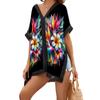Hawaiian Tropical Flower Beach Swimsuit Cover-Up Women's V Neck Summer Lightweight Thin Boho Swimming Cool Bathing Suit Black One Size view 3
