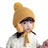 Ayuduots 2-8Y Baby Pompom Hat with Earflap, Winter Wool Plush Knitted Cap for Children, Thick Warm Accessories Yellow view 2