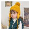 Ayuduots 2-8Y Baby Pompom Hat with Earflap, Winter Wool Plush Knitted Cap for Children, Thick Warm Accessories Yellow view 3