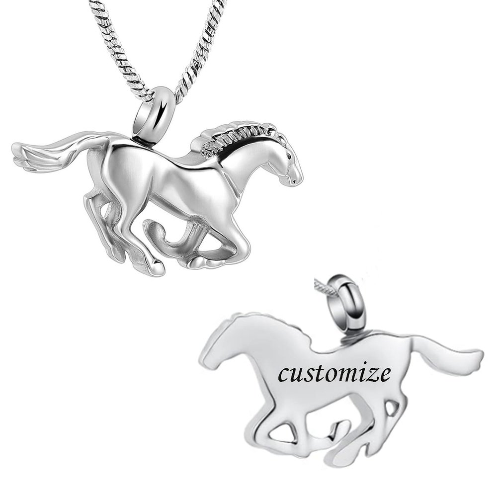 AIWENXI Horse Cremation Memorial Small Urns Pendant for Ashes Stainless Steel Pet/Human Keepsakes Cremation Jewelry Urns Necklaces for Men Women