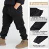 CAMLAKEE Boys Stretch Cargo Pants Kids Drawstring Elastic Waist School Youth Twill Joggers Pants Black 10-11 Years Size 150 view 4