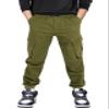 CAMLAKEE Boys Stretch Cargo Pants Kids Drawstring Elastic Waist School Youth Twill Joggers Pants Army Green 12-13 Years Size 160 view 1