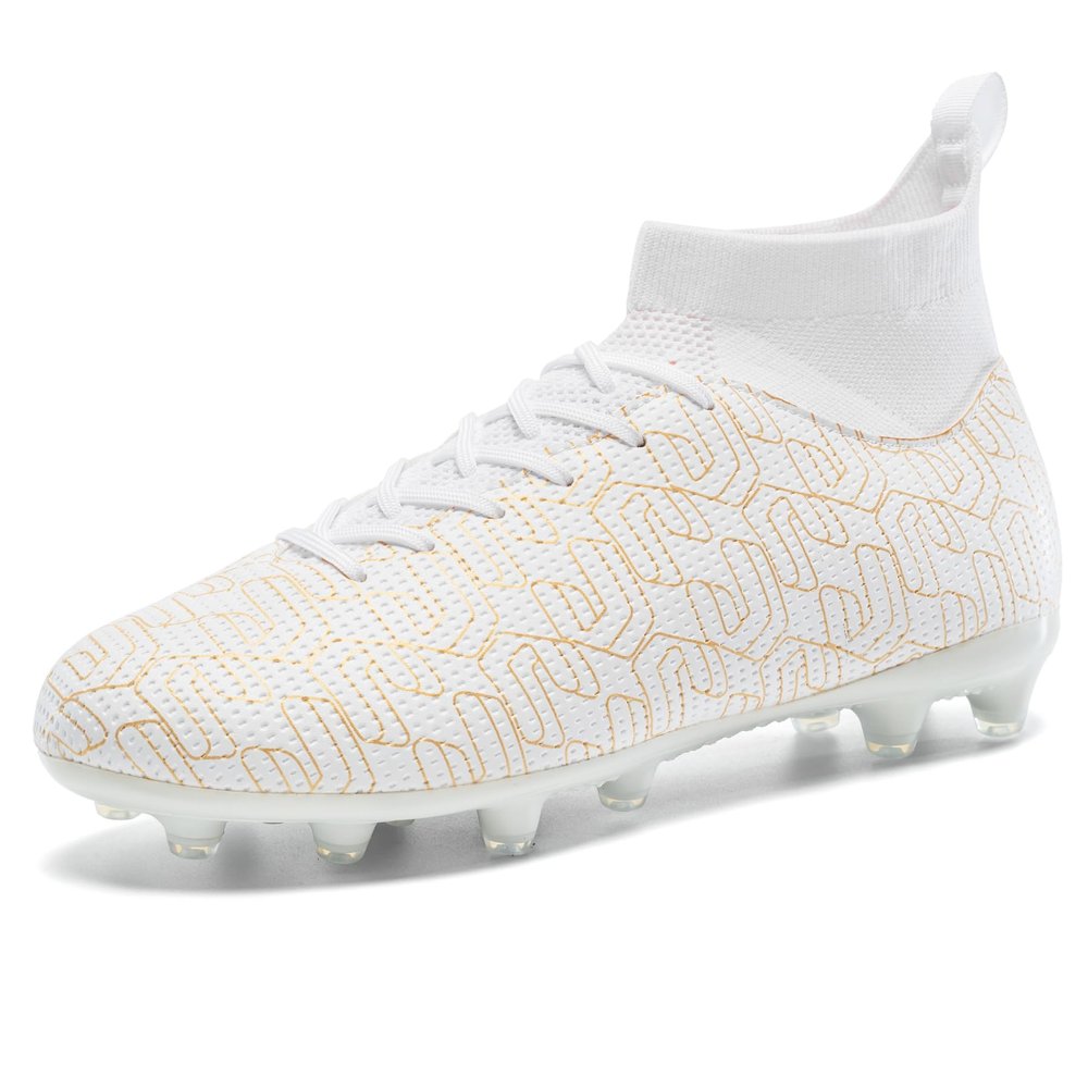 XGHRIAN Soccer Cleats Mens High-Top Spikes AG Outdoor Training Soccer Shoes Men Womens Cleats for Big Boys,White,US Men 11