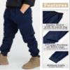 CAMLAKEE Boys Stretch Cargo Pants Kids Drawstring Elastic Waist School Youth Twill Joggers Pants Navy Blue 13-14 Years Size 170 view 4
