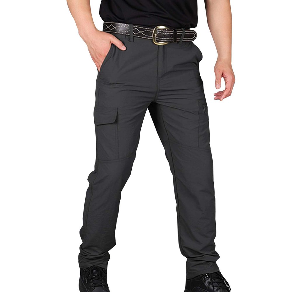 Black Work Pants for Men Lightweight Waterproof Cargo Hiking Pants Outdoor Military Combat Tactical Pants Multi Pockets Button Waist Baggy Cargo Pants for Men Loose Stretch Plus Size Carpenter Pants