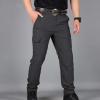 Black Work Pants for Men Lightweight Waterproof Cargo Hiking Pants Outdoor Military Combat Tactical Pants Multi Pockets Button Waist Baggy Cargo Pants for Men Loose Stretch Plus Size Carpenter Pants view 2