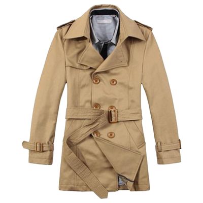 Mens Double Breasted Long Jacket Classic Notched Lapel Trench Coat Trendy Cotton Belted Length Overcoat (Khaki,5X-Large)