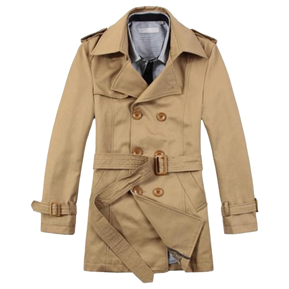 Mens Double Breasted Long Jacket Classic Notched Lapel Trench Coat Trendy Cotton Belted Length Overcoat (Khaki,5X-Large)