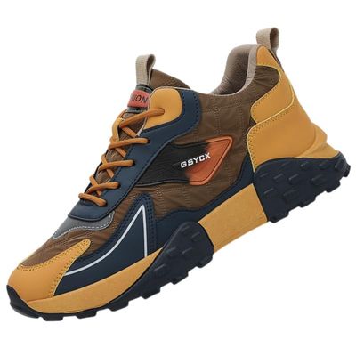 2025 Big Size Color Block Retro Trendy Casual Sneakers - Durable, Comfy, and Versatile Platform Shoes for Men, Business Trips, and Everyday Wear (Khaki,8)