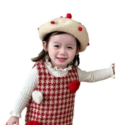 AIBEARTY Kids Girls French Pearl Beret Hat Winter Warm Artist Beanie Cap