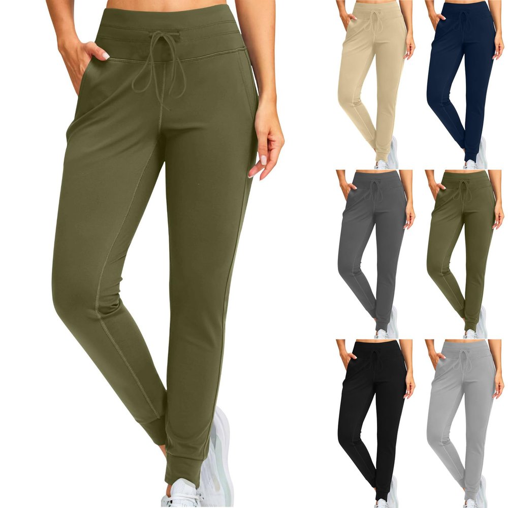 Gumipy Womens Joggers with Pockets Drawstring High Waisted Stretchy Sweatpants Soft Comfy Yoga Pants Tapered Lounge Pants Loose fit Travel Pant Athletic Trousers Workout Straight Leg Jogger Pant