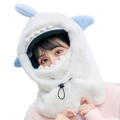 Women Winter Balaclava Hat, Plush Cute Girl Warm Face Mask, Funny Riding Helmet Covers Hood Scarf 3 in 1-C