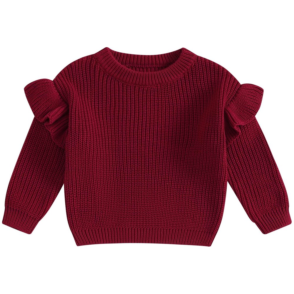 Mubineo Baby Girl Winter Clothes Basic Plain Cute Ruffle Sweater Toddler Kids Pullover Long Sleeve Newborn Sweaters (Wine Red, 0-3 Months)